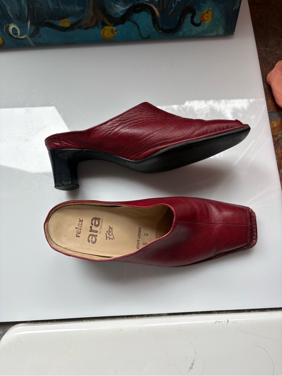 Ara Shoes - Ara Red Leather Slip-On Mule Heels